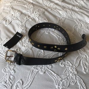 Black studded leather belt with stars